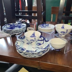 Anthropologie From the Deep Blue Octopus 14pc Dinnerware